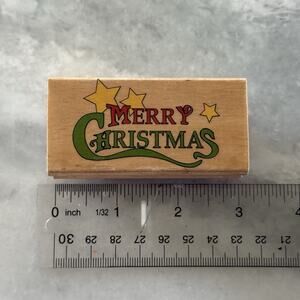 CMC Canadian Maple Collection Merry Christmas Wood‎ Stamp Holiday Phrase Stars